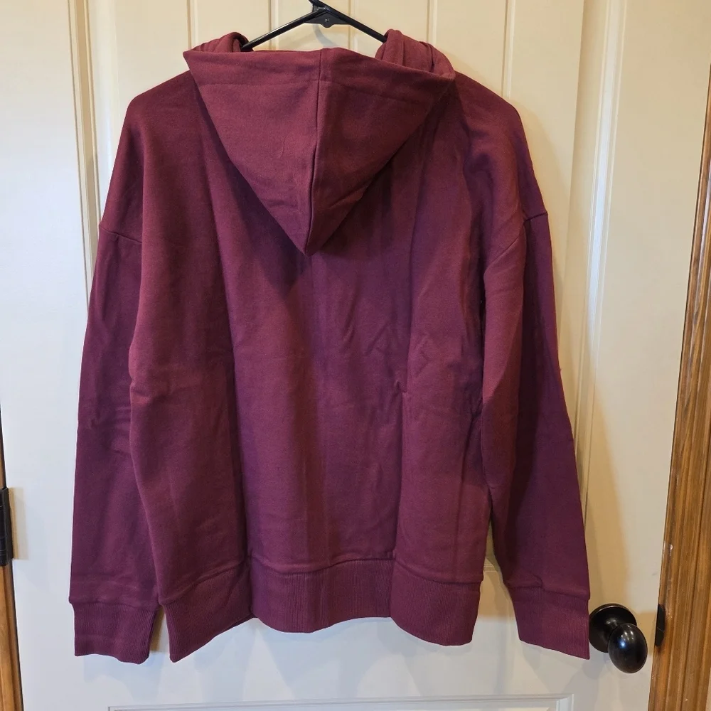 Relaxed Fit Full Zip Fleece Hoodie Jacket Merlot Wine M (8-10) New Women's - Picture 4 of 5